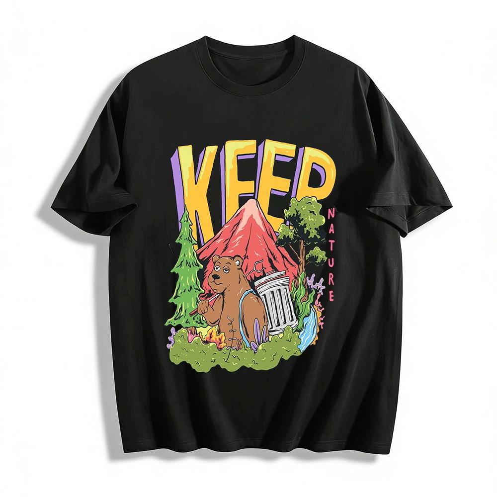 Keep Nature Clean Bear Graphic Outdoor Casual T-Shirt Pure cotton T-shirt XXS