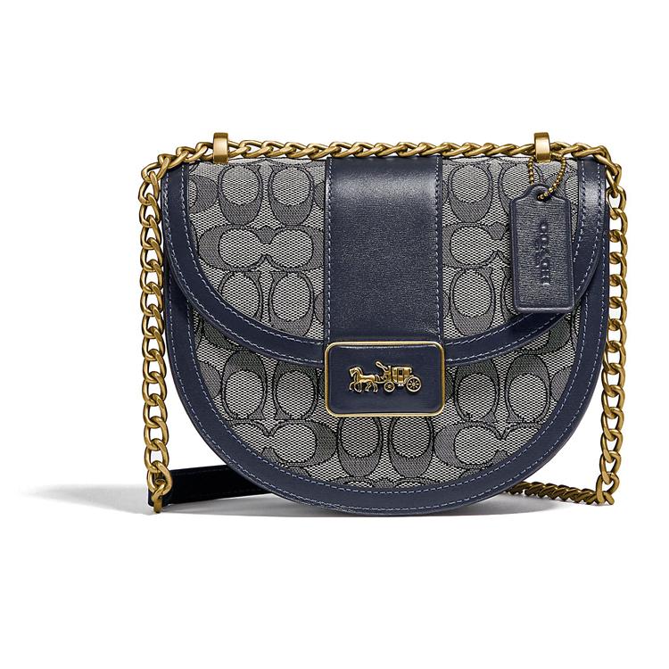 New COACH Alie Canvas With Leather Saddle Bag Shoulder Bag Crossbody Bag Small Size Women's Marine Blue C3464-B4RH3