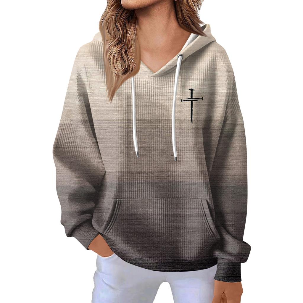 Women's Fashion Casual Long Sleeve Solid Color Hooded Sweatshirt Tops