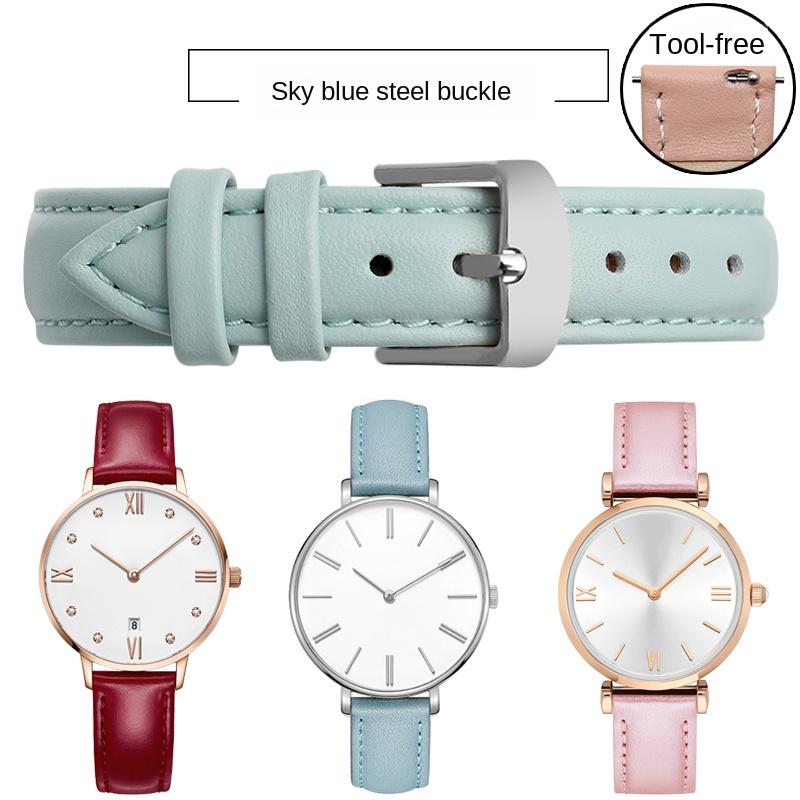 10 12mm 14mm 15mm 16mm 18m Quick Release Strap Women Genuine Leather White Red Pink Blue Cowhide Watch Band Bracelet Accessories
