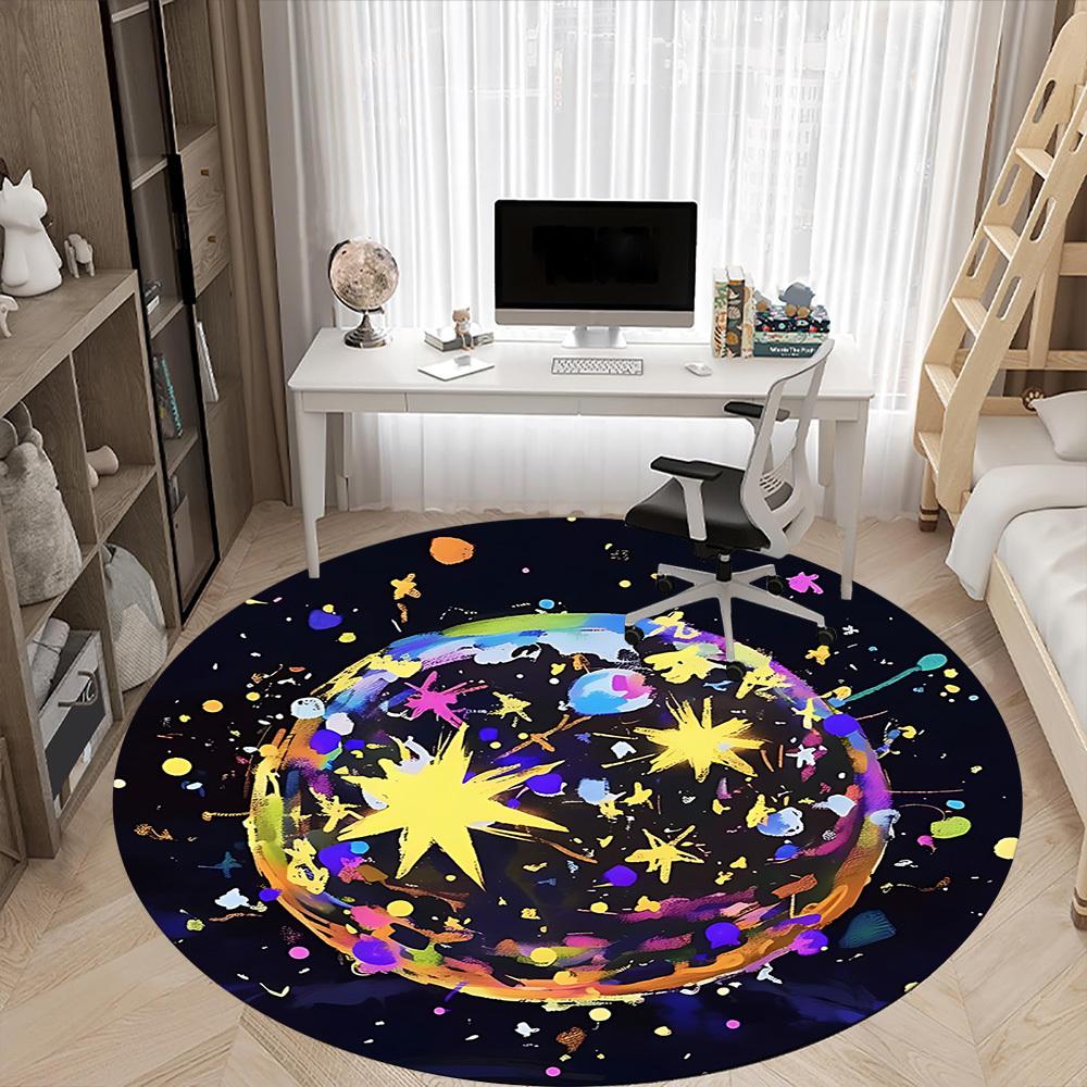 1PC Cosmic Painting Office Round Rug, Non slip, Soft and Durable Office Rug for Interior Decoration, Perfect for Office
