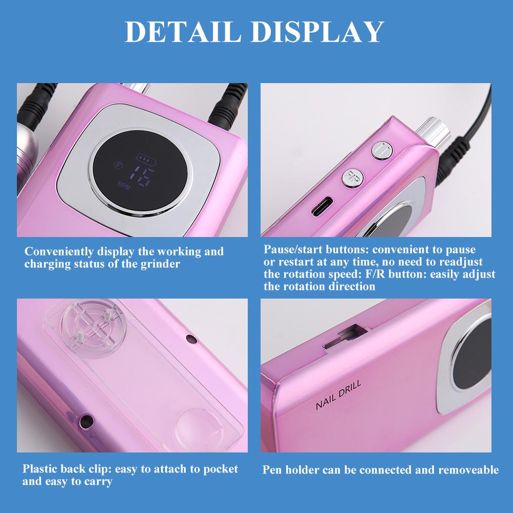 45000RPM Nail Drill Machine Electric Portable Nail File Rechargeable Nail Sander for Gel Nails Polishing For Home Manicure Salon