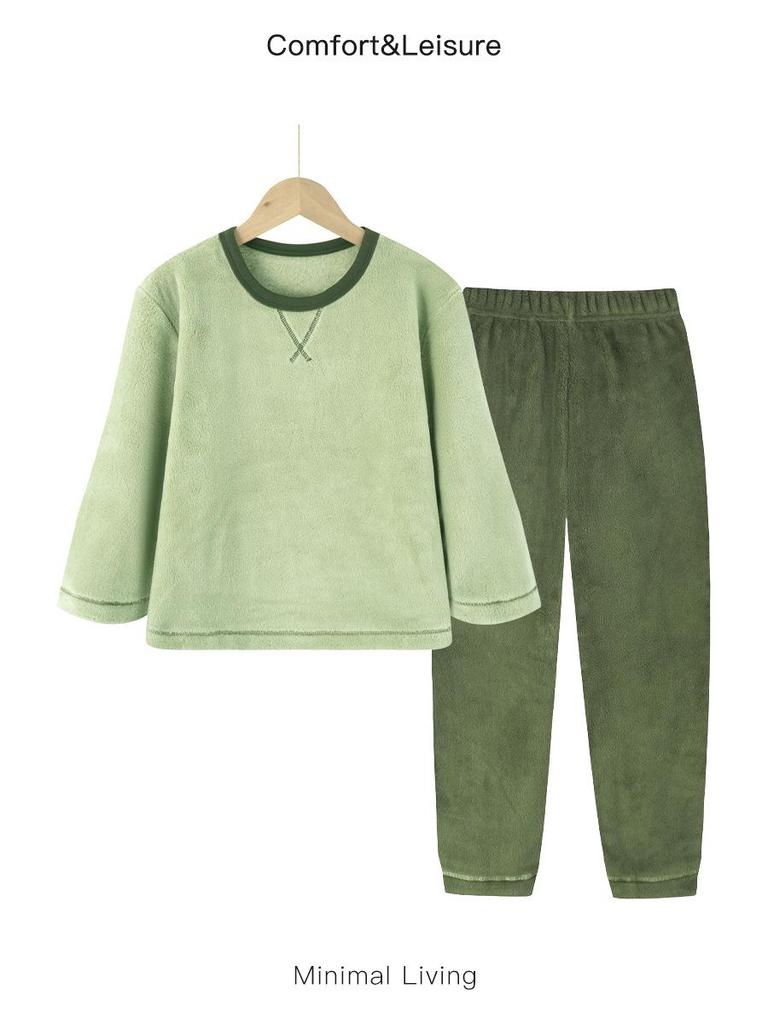 Unisex Fleece-gefüttertes Kinder Flanell Schlafanzug Set für Herbst und Winter
