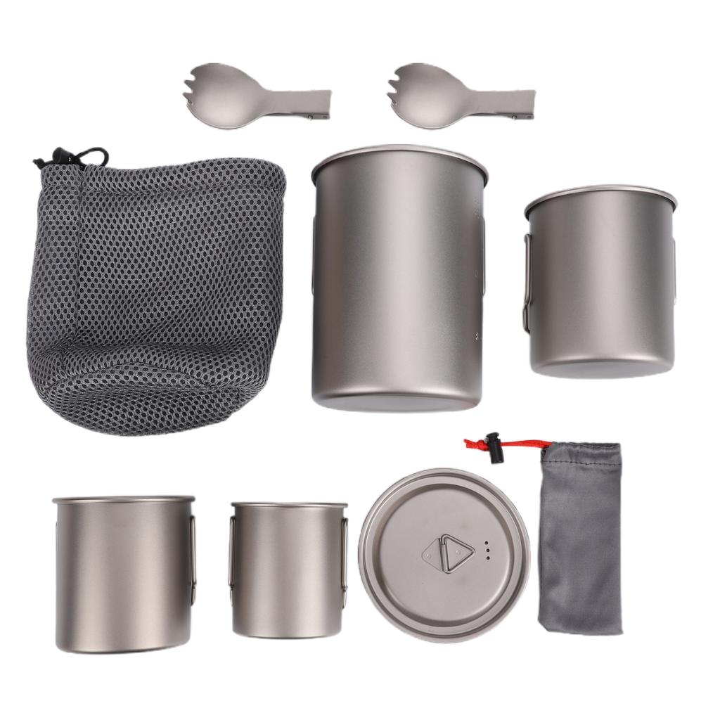6pcs Ti Camping Cup Set with Fork Spoon Lightweight Water Mug for Backpacking Hiking Picnic Travel 4 Cups + 2 Fork Spoon