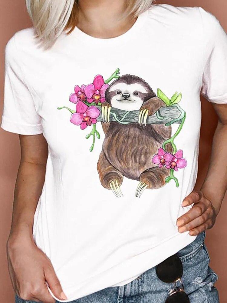 Women T Shirts Cartoon Bee Floral Queen Fashion Print Female Graphic T Top Female 90S Clothing Short Sleeve Shirt Tee T-Shirt