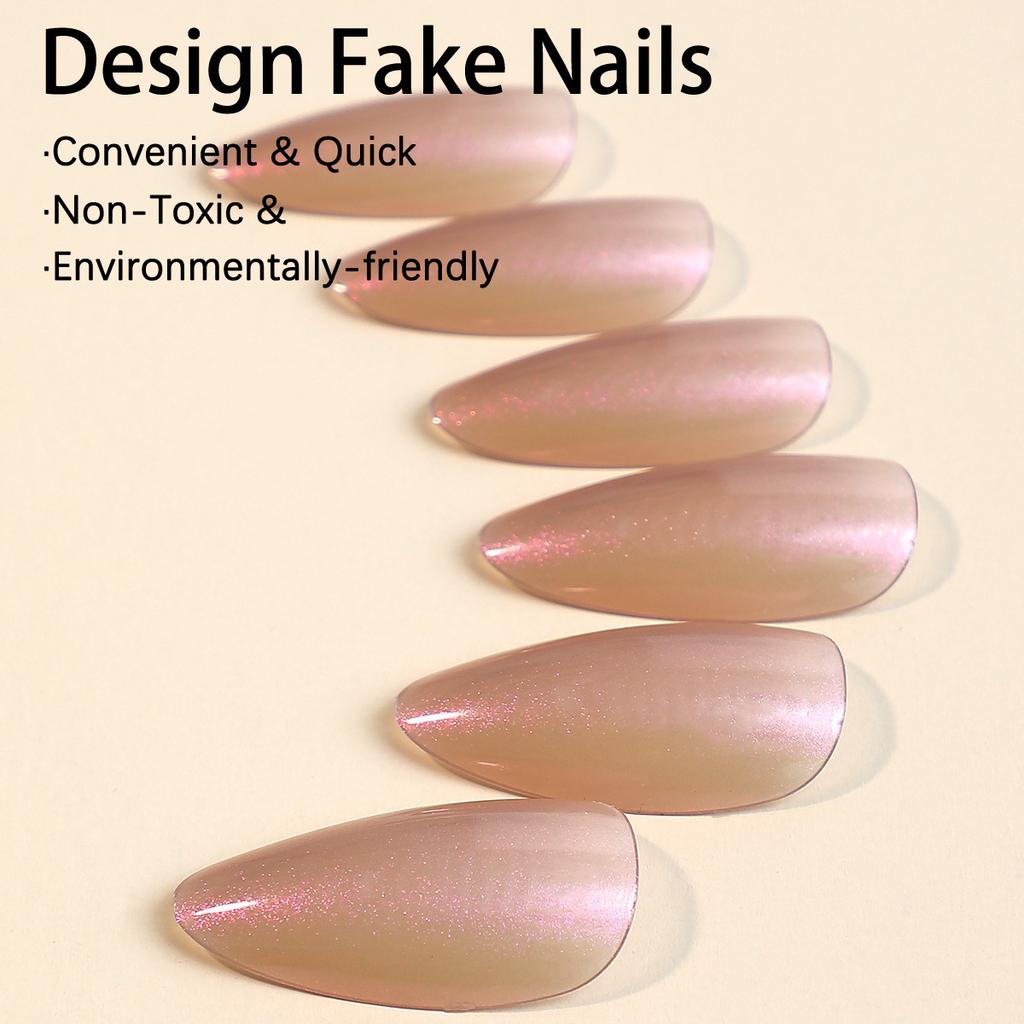 Electroplated Wearable Nails 24 Pieces Almond Solid Color Nail Tips Detachable High-End Wearable Nail Art Patches