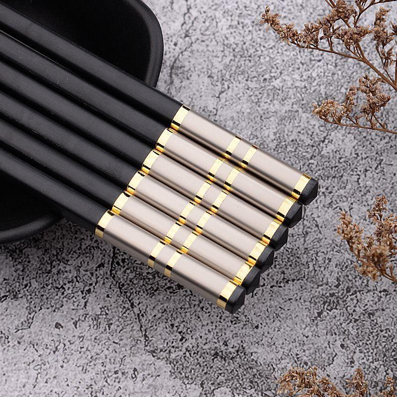 Premium Alloy Chopsticks: Antibacterial, Mildew-Resistant, Non-Slip, Heat-Resistant - Ideal for Home, Hotel, and Restaurant Use.