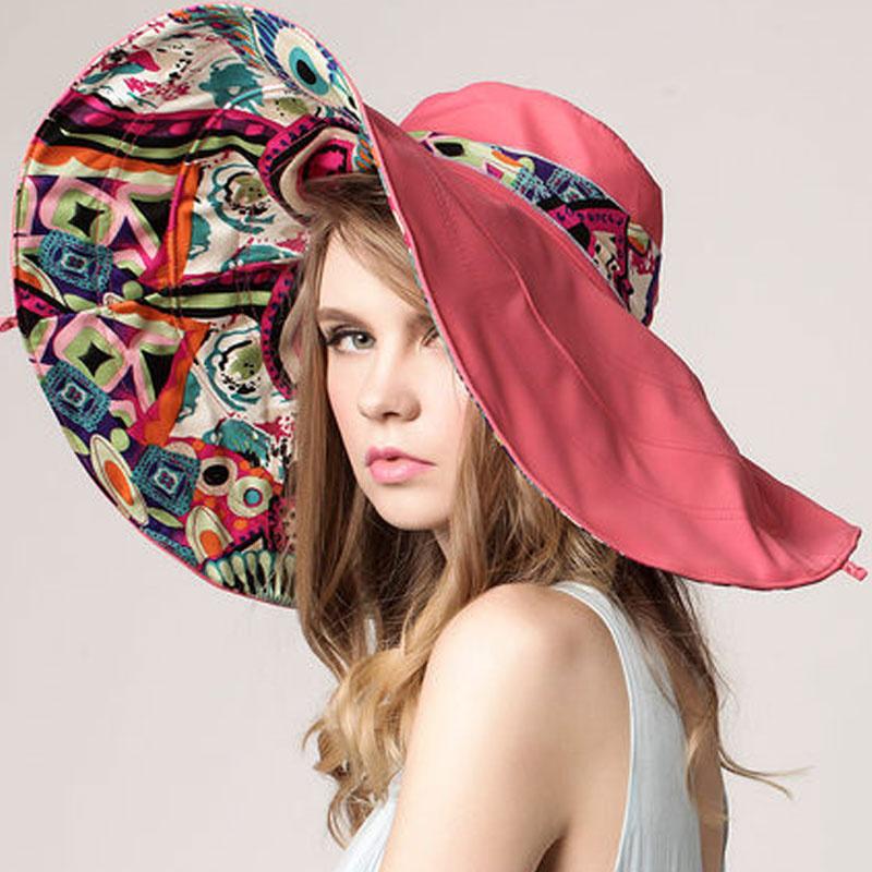 Sonnenhüte für Damen Sommer Großer Strandhut Blumenmuster Breiter Rand Bob Chapeu Panama Feminino
