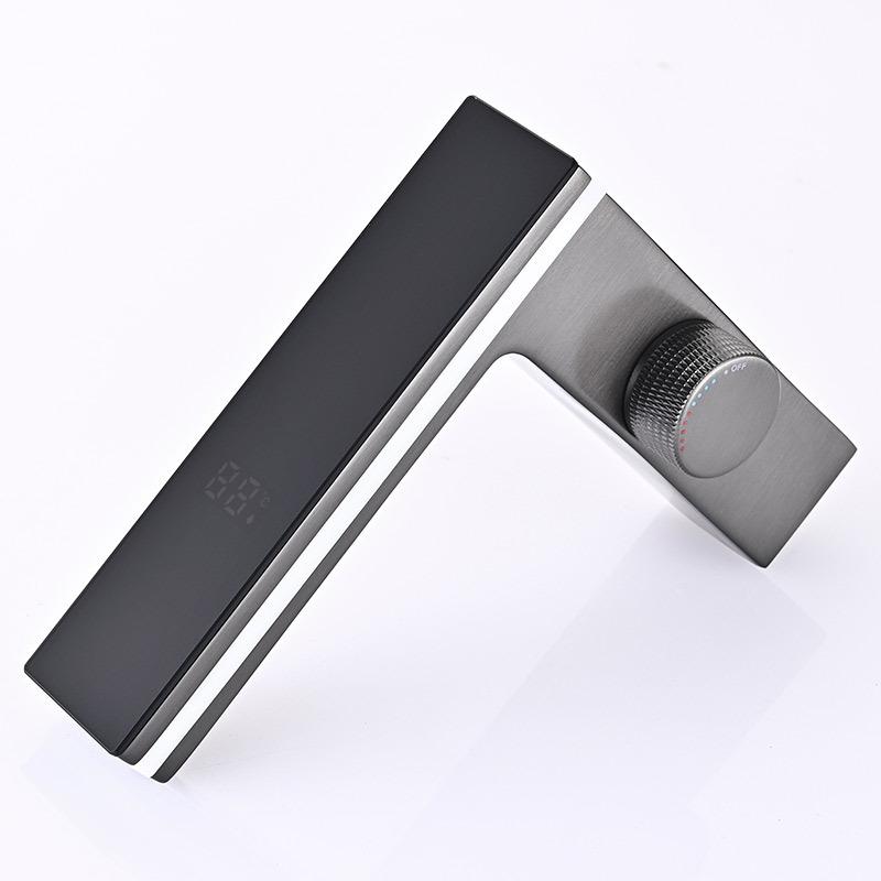 Rubinetto Lavabo Bagno con Display Digitale LED Intelligente Ottone Montaggio a Ponte Miscelatore Acqua Calda Fredda Lavabo Rubinetto per Lavabo