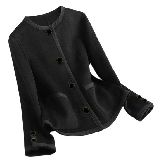 

Осень-зима Женское пальто Круглый вырез однобортный цветной кардиган Длинные рукава свободный декор пуговицами короткий тип вязаный жакет M