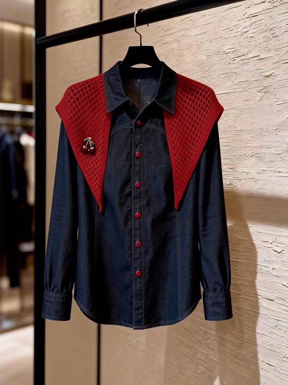 2026 Spring Elegant Denim Shawl Shirt: Chic, Age-Reducing Women s Fashion with 3D Decoration Medium