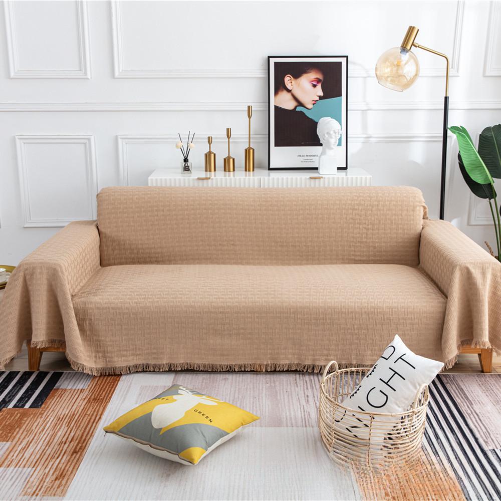Solid Color Four Seasons Multi-purpose Tic-tac-toe Sofa Cover, Fabric Sofa Towel, Knitted Thickened Jacquard Blanket