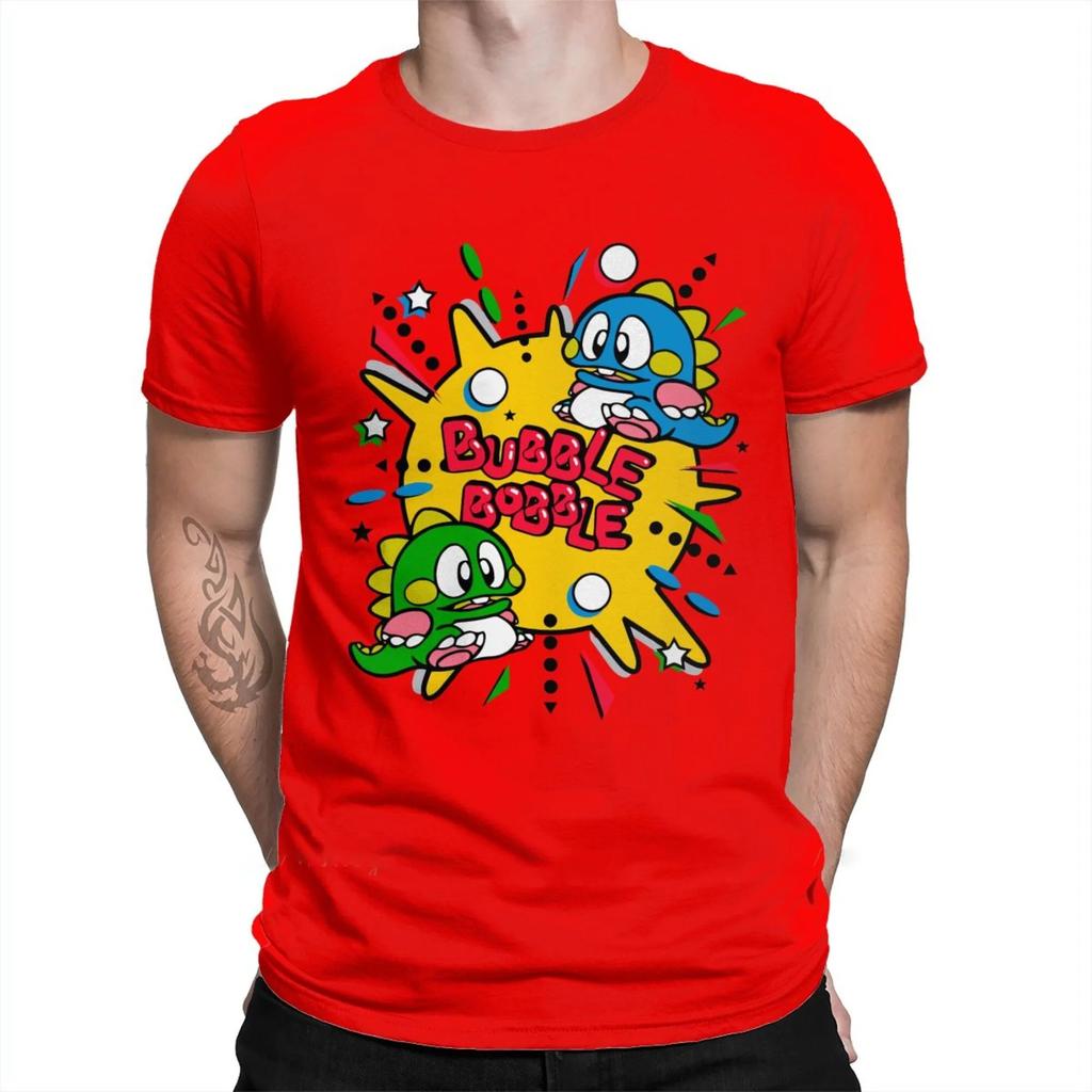 70s 80s Arcade Game Bubble Bobble T-Shirt Men 100% Cotton Short Summer Sleeve Casual Plus Size Shirt Adults Fashion Streetwear