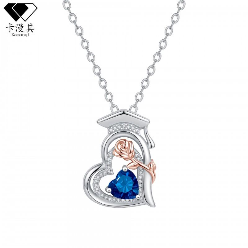 Rose Gold Plated Dual-Tone Crystal Pendant Necklace With Birthstone Women Elegant Clavicle Chain Graduation Gift