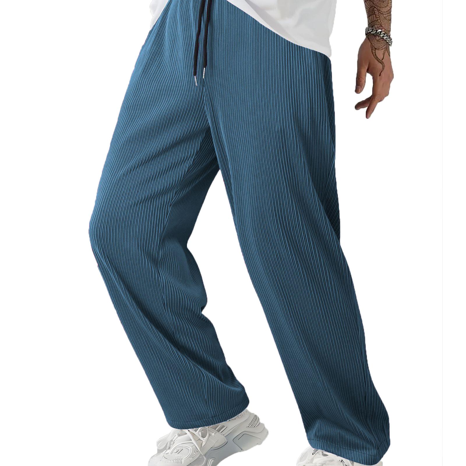 

Men s Casual Pants For Men, -wrinkle, No-iron, Thin, Breathable, Elastic, Dirt-resistant, Straight-leg Ice Silk Drape Pants XL синий