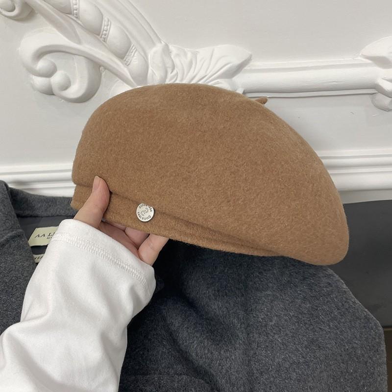Simple Decor Wool Beret Hats Elegant Solid Color Elastic Painter Cap Lightweight Berets for Women Daily Use