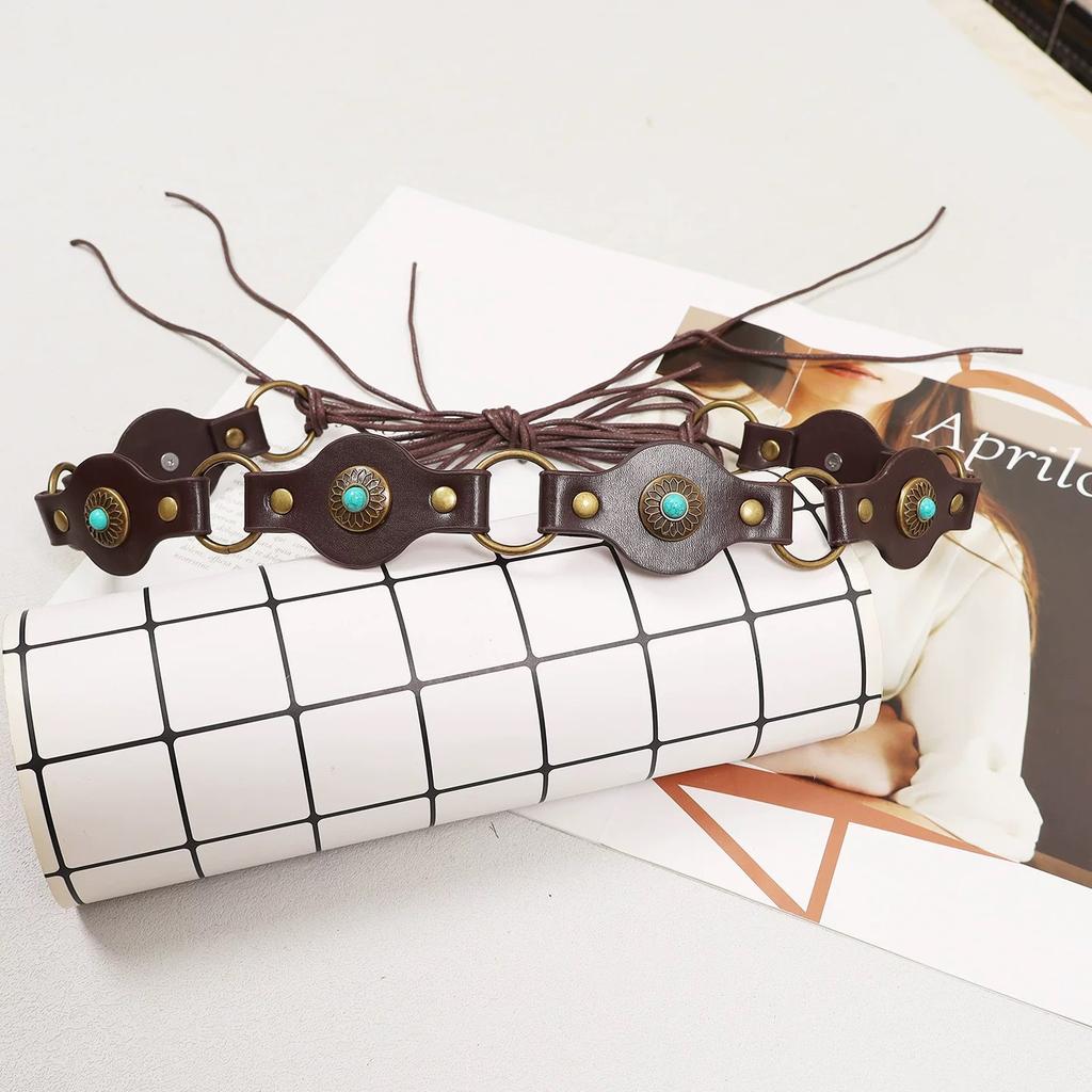 Bohemian Style Vintage Pu Leather Belt Woman Lace-up Punk Waist Belt For Dress Blouse Jeans Decoration Accessories