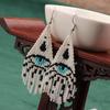 Native Style Tassel Drop Earrings Plaid Beaded Dangle Drop Earrings Tiny Beads Jewelry  Vacation