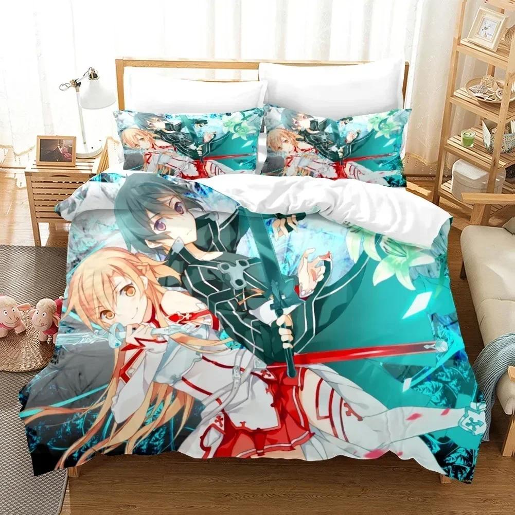 High Quality 3D Digital Printed Sword Art Online Pattern Duvet Cover with Pillow Cover Bedding Set Anime Bed Set Bedroom Deocr