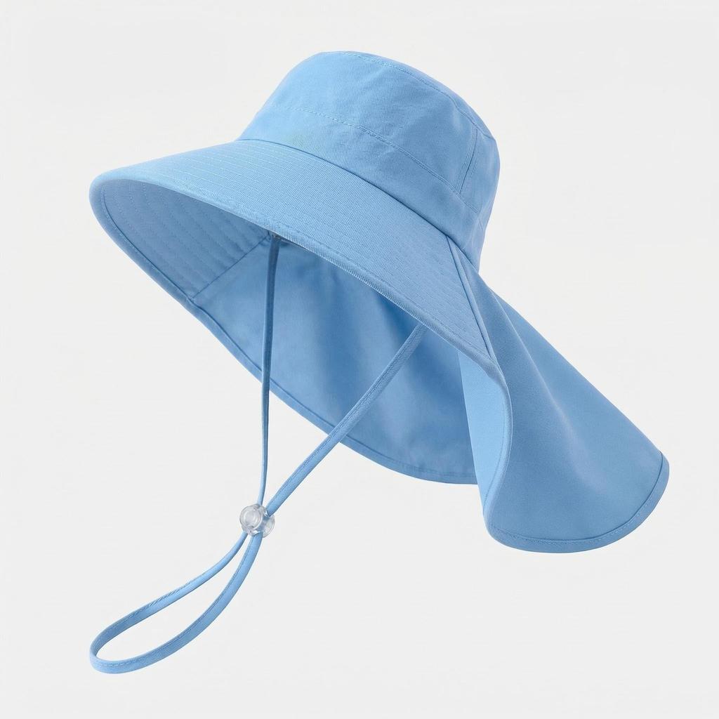 Sun hat for children (female), summer neck protector against UV rays, wide brim, outdoor woven straw hat, open top