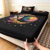 3pcs Anthropomorphic Sun Moon Fitted Sheet Set, Celestial Floral Star Bedding Dark Bedroom Decor -Bedding for Bedroom Guest Room