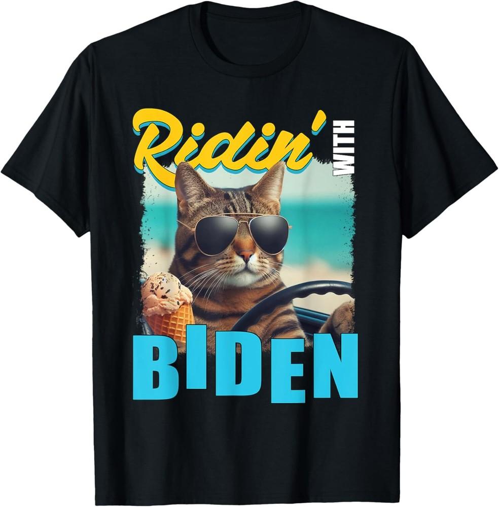 Ridin  With Biden Funny Cat Ice Cream I m Ridin With Biden T-Shirt Unisex T-Shirt XXL