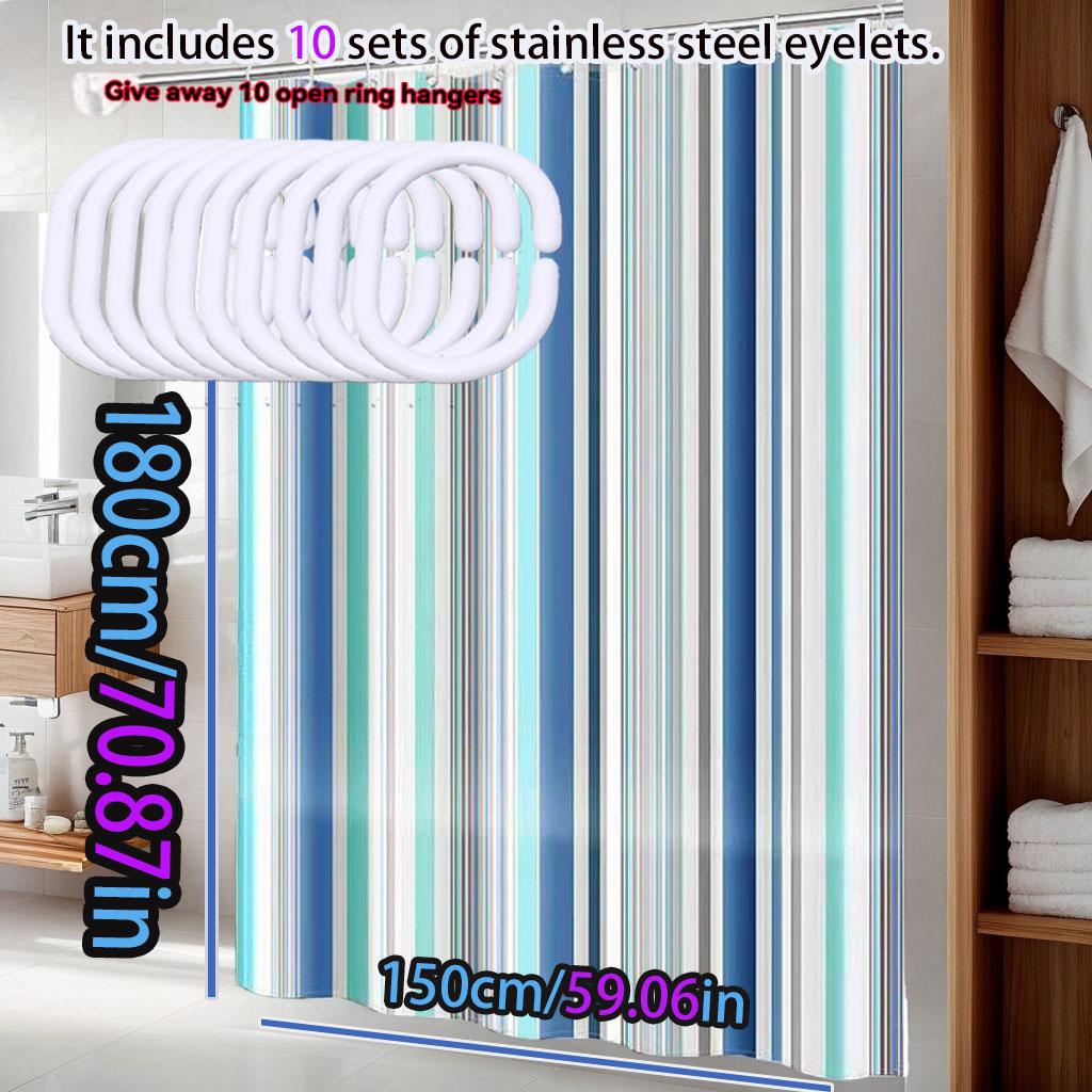 Romantic Stripe Vertical Stripe Shower Curtain Peva Waterproof Material Easy To Clean Dry And Wet Separation Partition Curtain