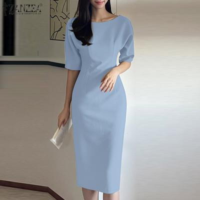 Women Casual Round Neck Summer Half Sleeve Sheath Dress