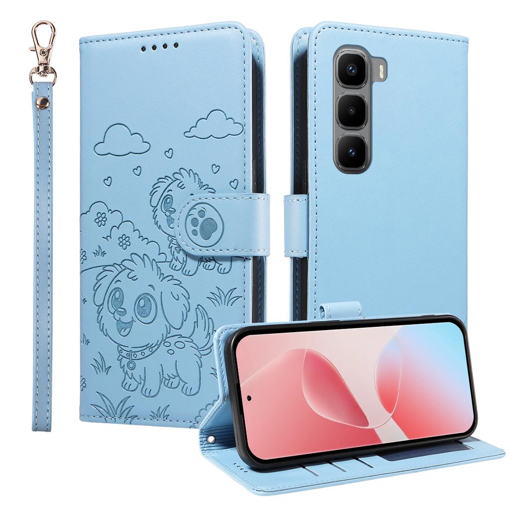 Dla Xiaomi Poco M7 Plus 5G/Redmi 15 5G (Światowy) (169mm) Etui blokujące RFID z nadrukowanym wzorem psa, skórzane PU, pokrowiec na telefon z paskiem na nadgarstek
