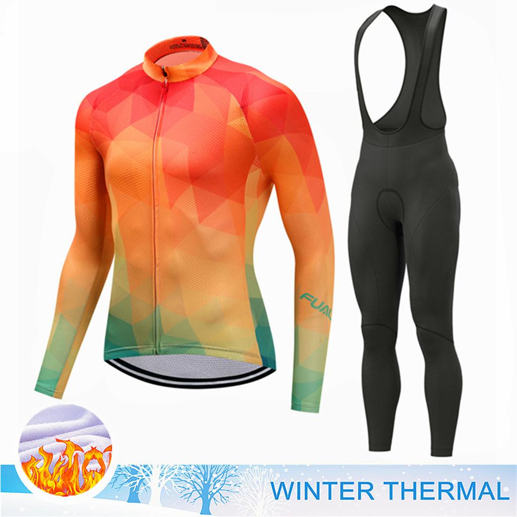 Winter Thermal Fleece Cycling Jersey Set Top MTB Bike Outdoor Men's Road Bicycle Clothing Long Sleeves Shirt Uniform