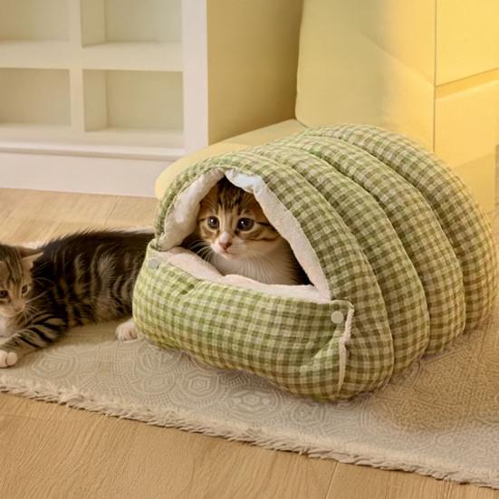 Kočičí jeskyně Postel Útulná uzavřená kočičí postel s krytem s kapucí Omyvatelný plyšový stan pro kočky Nadýchaná uklidňující postel pro mazlíčky pro malé psy a kočky