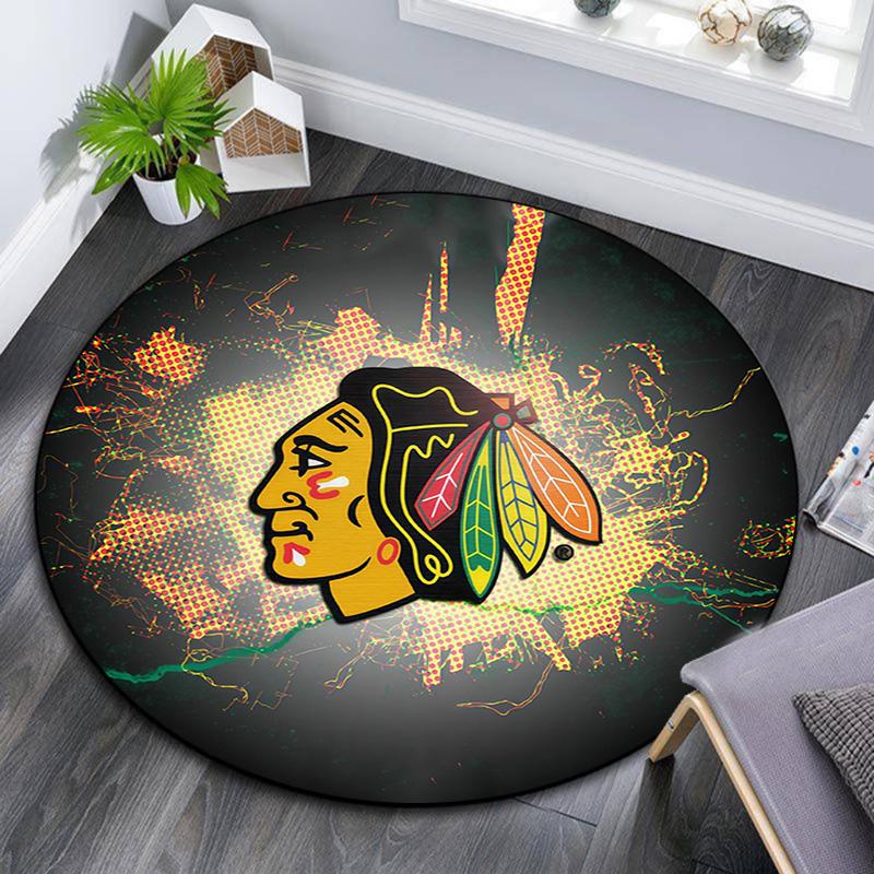 Chicago Blackhawks Rundteppich, Teppich für Wohnzimmer Schlafzimmer Sofa Spielzimmer Dekor, Rutschfeste Bodenmatte