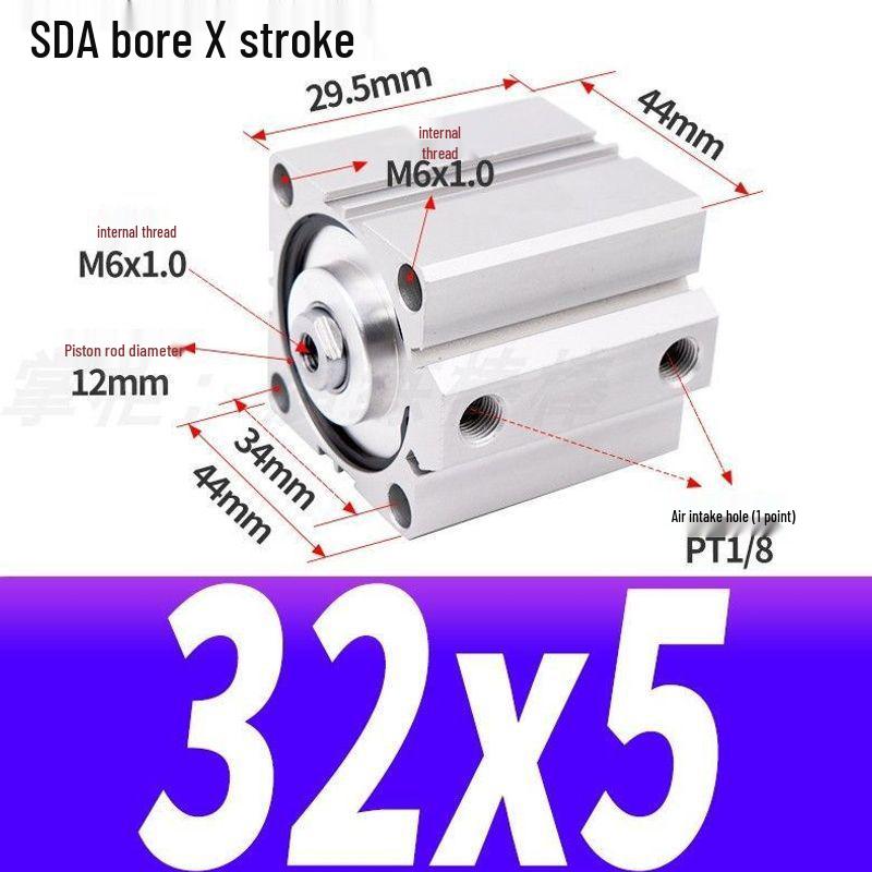 SDA Mini Pneumatic Cylinder, High Thrust, Thin Type, Bore Sizes 20/25/32/40/50