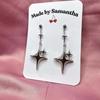 Gothic Y2K Silver Star Cross Dangle Earrings Retro Shiny Design