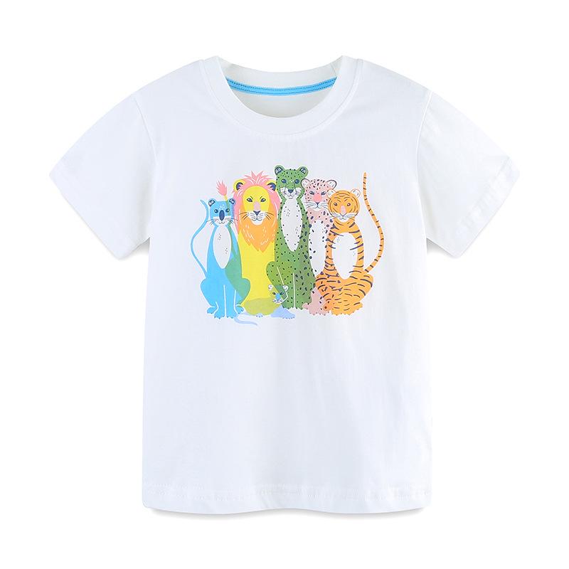 European Boys  Cartoon Animal Print Cotton T-Shirt - Short Sleeve, Round Neck 7Y(125cm)