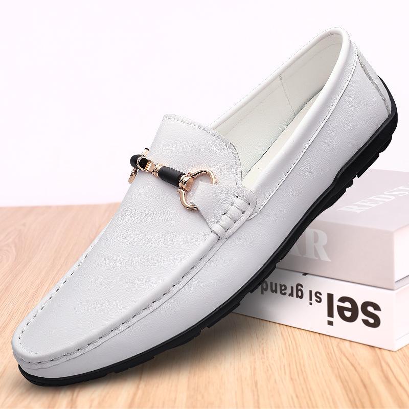 Men s Genuine Leather White Beaded Soft Sole Loafers - Versatile, Pure Cowhide, Casual Shoes with Plus Velvet. 43