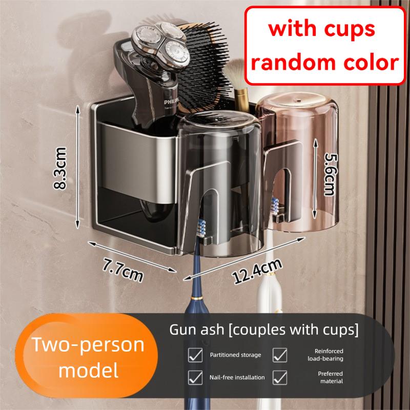 

Toothbrush Holder No Need Drilling Toothbrush Cup Mouthwash Cup Wall Mounted Storage Bathroom Restroom Cup Holders With Cups