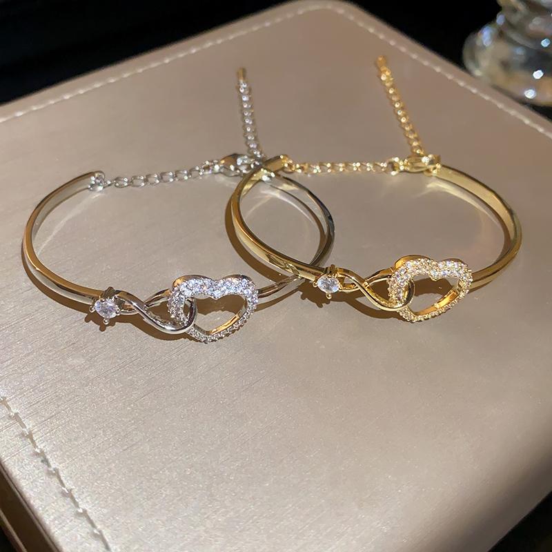 Peach Heart Love Bracelet Women's Fashion Temperament Zircon Bracelet Light Luxury Link Chain Bracelets Wristband Jewelry K-