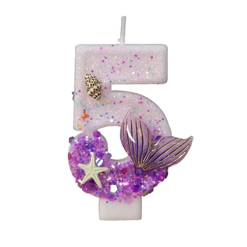 Mermaid Tail Birthday Candles With Starfish, Number Candles, Creative Cake Decorations For Birthday Party, Diy Party Decoration