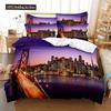 New York Duvet Cover NYC That Never Sleeps Reflection On Manhattan East River City Night Scene Room Decorative Bedding Pink Blue