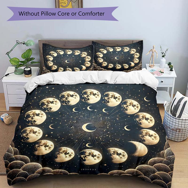 3pcs Bedding Set Moon Phases Includes 1 Comforter + 2 Pillowcases, Without Pillow Inserts, Soft Comfortable, Lightweight Breathable, Printed