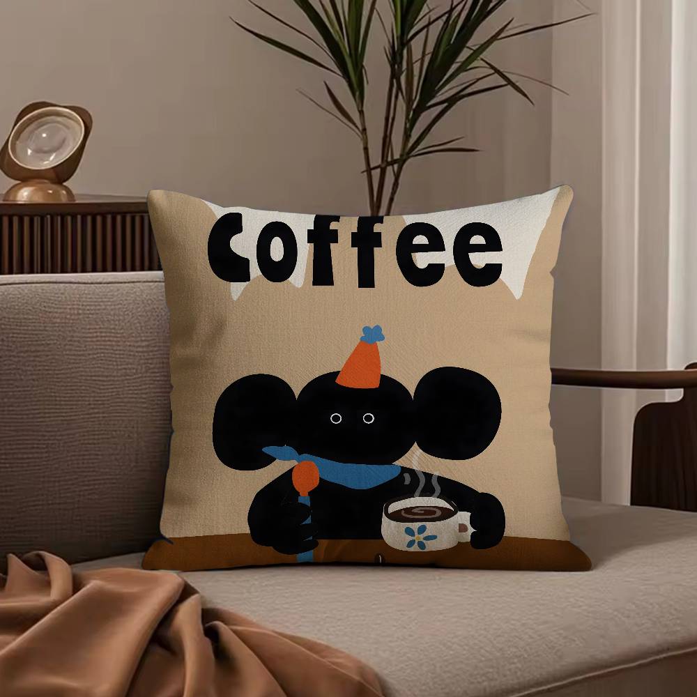 Creative Coffee Illustration Pillow Case Anti-dustmite Pillowcase Invisible zipper silky short plush Sofa cushion cover
