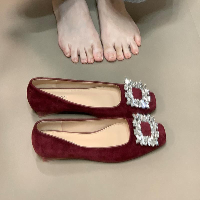 French square head rhinestone square buckle thick heel single shoes with skirt 2025 autumn new commuter low heel Mary Jane shoes women