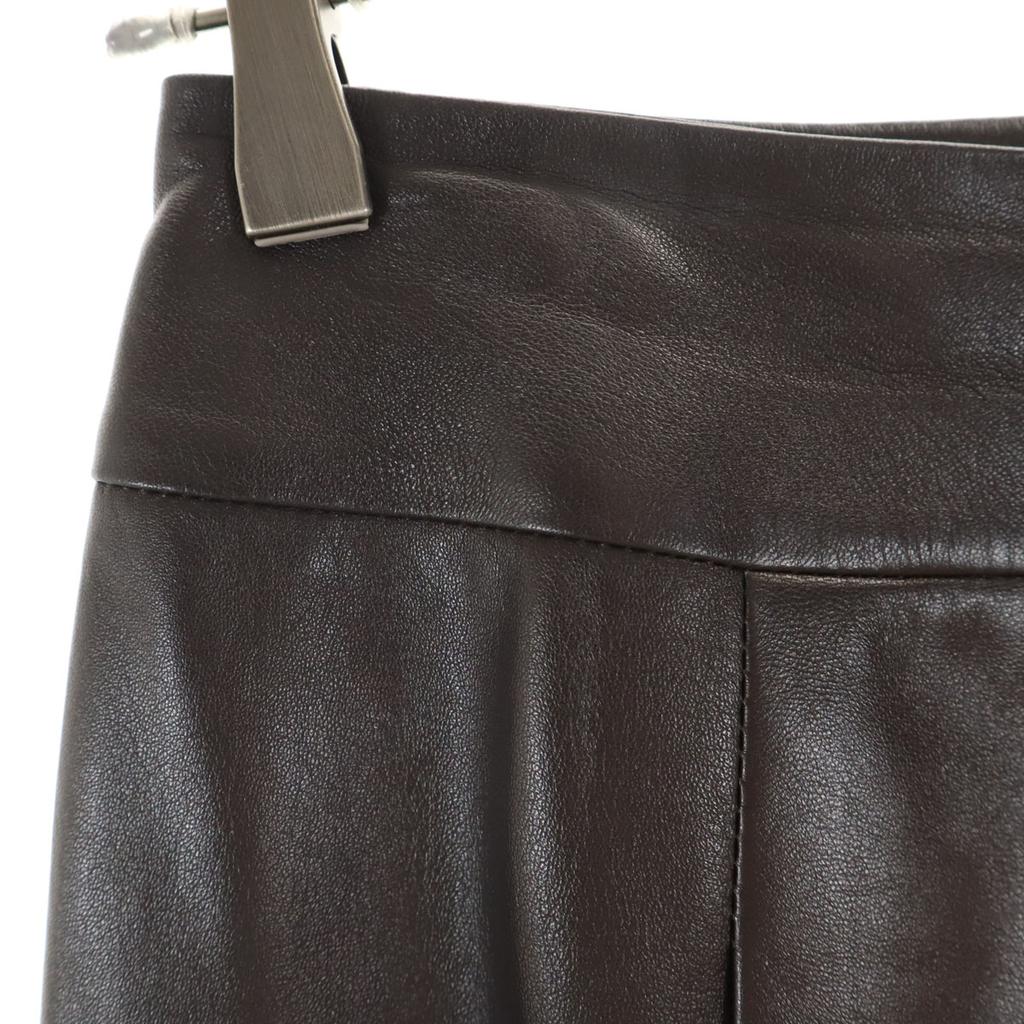 Celine Made In France Lamb Leather Midi Skirt 36 Dark Brown Women Used