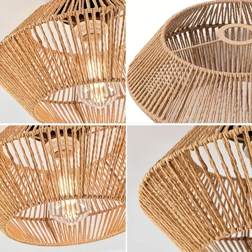 Boho Pendant Light Rattan Wicker Hanging Light Chandelier Ceiling Light Living Room Bedroom Dining Room Hallway with Lampshade