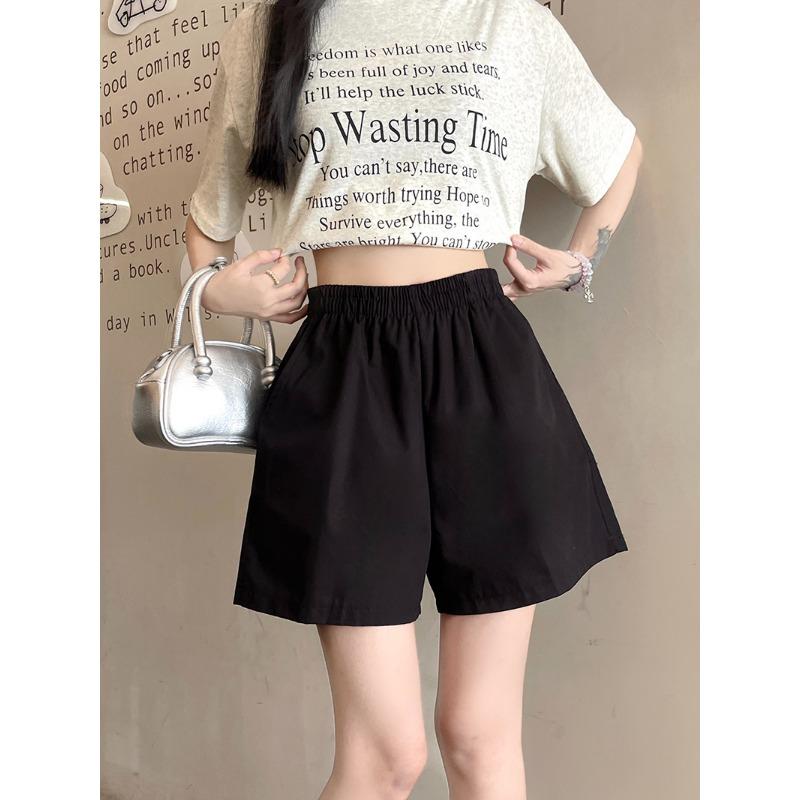 

Женские новые летние повседневные простые однотонные широкие брюки, универсальные узкие прямые шорты с эластичной резинкой на талии 4XL чёрный