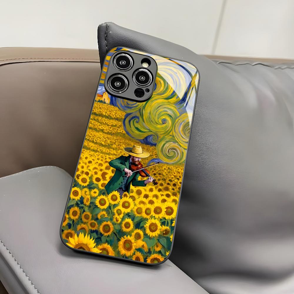 Van Gogh Oil Painting Phone Case for Iphone 17 Air 16 15 14 12 11 13 Pro Max Mini X Xr Xs Puls Black Glass Cover