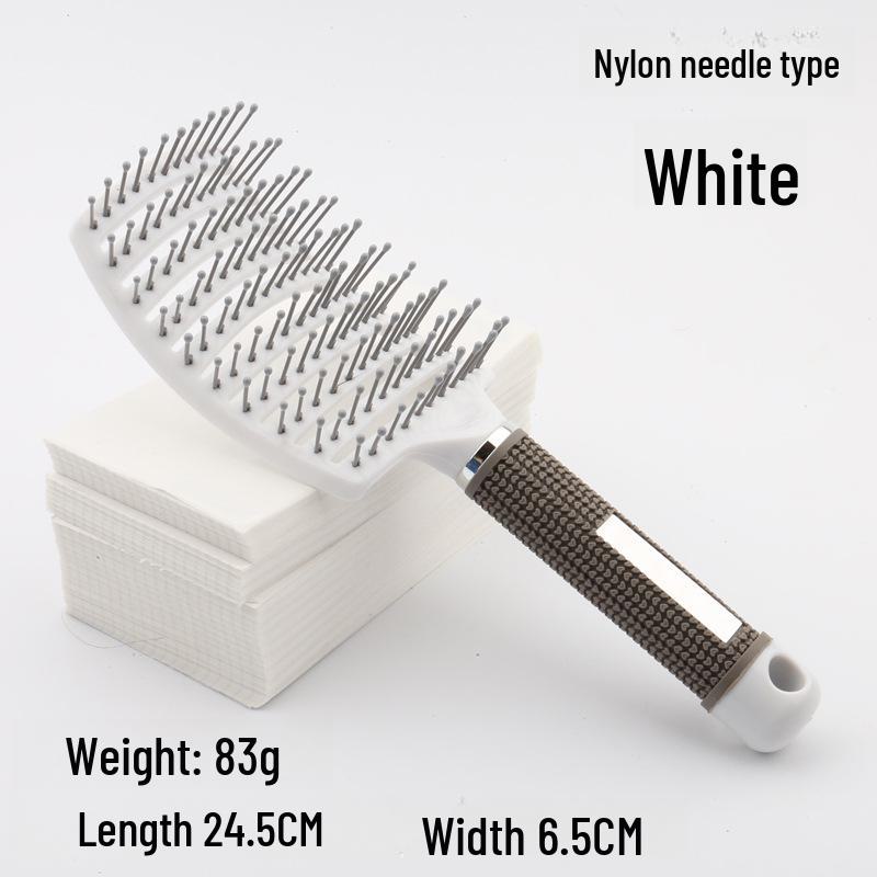 Large Anti-Static Curved Massage Comb for Curly Hair - Pig Bristle, Nine-Row, Plastic