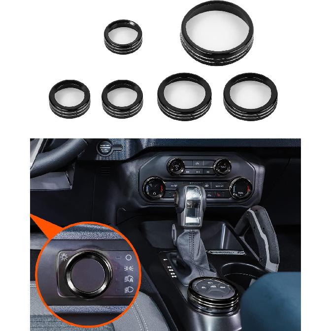 Savadicar CKT01 Billet Aluminum Control Knob Trim Sets, Headlight/4WD/HVAC Climate Control Knob Ring Bezels, Air Conditioner/Radio Switch Cover for