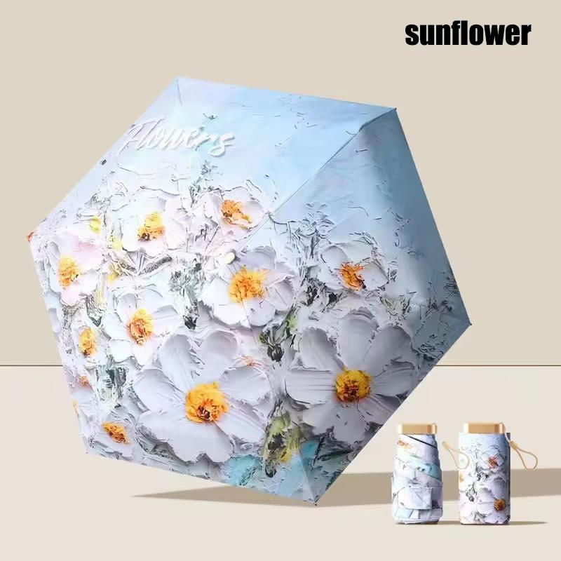 

Oil painting pattern parasol outdoor five-fold six-rib parasol rainproof sunproof and UV-protective portable and stylish 6K